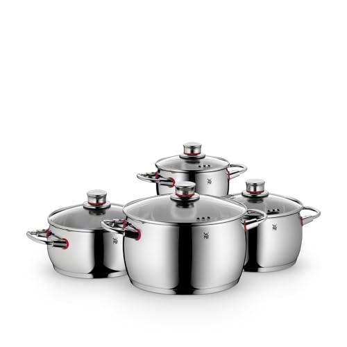WMF Quality One Topfset Induktion 4-teilig, Kochtopf Set mit Glasdeckel, Cromargan Edelstahl poliert, Induktions Töpfe Set unbeschichtet, Dampföffnung