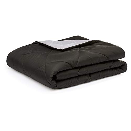 Amazon Basics Reversible, Lightweight Microfiber Comforter Blanket - Twin/Twin XL, Black / Grey