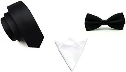 Men's Combo Set of Necktie and Black Bow Tie with White Pocket Square (Multicolour)