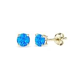 Sterling Silver Simulated Opal Round-Cut Solitaire Stud Earrings, All Sizes and Colors