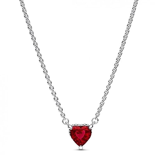 Timeless Collar con diseño de corazón de plata de ley con cristales rojo cereza jubileo y circonitas cúbicas transparentes