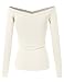 Sheshine Women Long Sleeve Slim Fit Stretch Crop Top Off-Shoulder V Neck T-Shirt