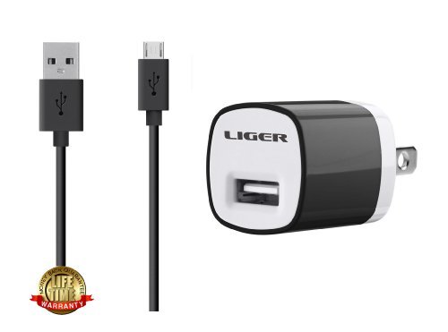 Liger Fast USB Home And Travel Wall Charger for Samsung Galaxy S4, S3, S2, Note 2, motorola HTC And Most Android Smartphones + Micro USB Sync & Charge Cable (Black)