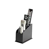 JACKCUBE Design 4 Compartments Black Leather Remote Control Organizer Holder, Controller TV Guide, Media Storage Box - :MK292A