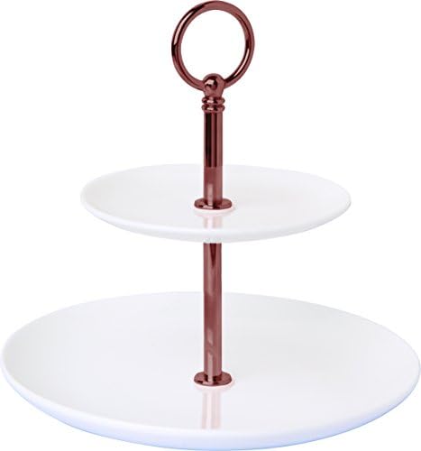 Miniature WHITE Bone China Cake Stand - 2 tier - COPPER Handle - ideal for after dinner PETIT FOURS, FUDGE, CHOCOLATES, etc.. - 14.5cm