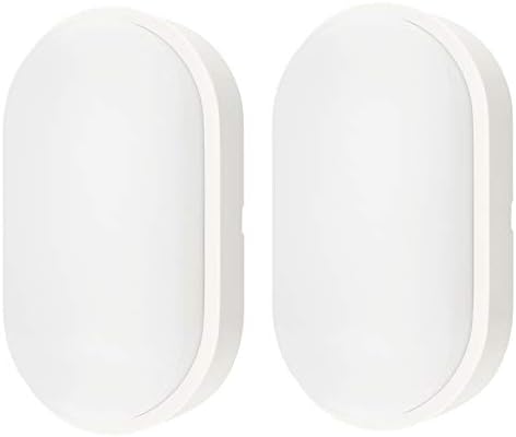 10W LED 4000K IP54 Flush Wall Mounted Oval Bulkhead Light Fitting with White Trim - Perfect for Indoor, Outdoor, Bath, Office, Kitchen, Hallway, Corridor, Utility, Garden, Shed, Patio etc - Pack of 2