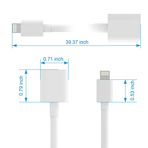 EMATETEK Extension Cable Female to Male Port Transfer Audio Video Data and Charging. 1PCS 3Feet White Extender Connector Cable Made of PVC.