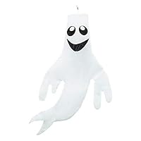 FUNNISM Large 48 inch Ghost Windsock Halloween Hanging Decoration | Spun Polyester Fabric | White Shaking Ghost | Includes Swivel Hanging Clip