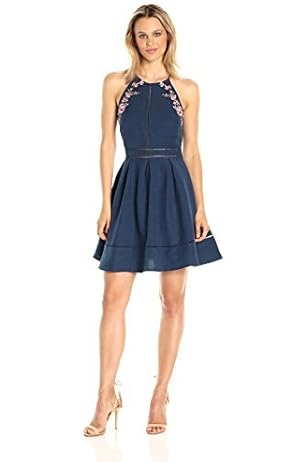 joa embroidered fit and flare dress