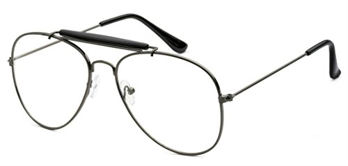 WebDeals - Clear Lens Aviator Eyeglasses Classic Retro Metal Frameâ€¦ (Top Bar Gunmetal, Clear)