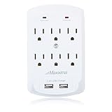 Maxxima 6 Outlet Dual USB Grounded Adaptor Plug 2.4A Charger Port 300 Joules Surge Protector