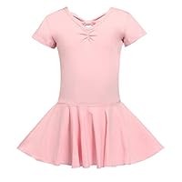 SanLai Kids Girls Solid Short Sleeve Leotard Dance Ballet Back Bowknot Dress Light Pink, Small