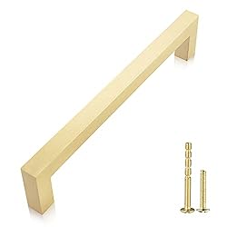 QogriSun 5-Pack Solid Brass Cabinet Handles, Gold
