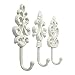 Shabby Chic Decorative Wall Hooks - Set of 3 - Cast Iron French Country Wall Decor - Farmhouse Hangers for Coats, Purses and More - Pure White