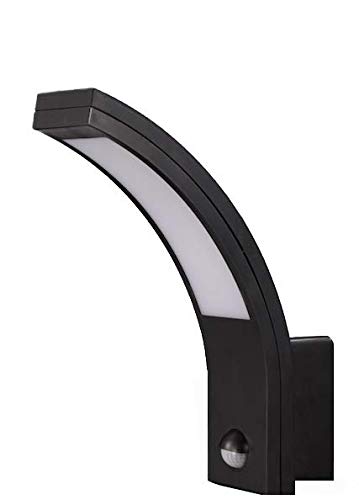 UKEW 10W LED Black Outdoor PIR Motion Sensor Curved Arc Wall Light Fitting Frosted Cover IP54 Weatherproof (Neutral Cool White 4000K)