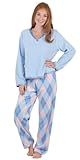 Blue and Pink Fleece Argyle Pajamas for Women