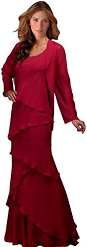 Junai Women's Chiffon Mother of the Bride Dresses Evening Gowns with Jacket Red US 16