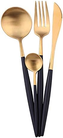 cosyhouse 4pcs Stainless Steel Cutlery Knife and Fork Spoon Set Steak Knife and Fork Spoon Black Gold Steak Knife Nordic Western Style