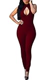 HOTAPEI Women Sexy Hole Busty Turtleneck Sleeveless Jumpsuit Playsuit Medium Red