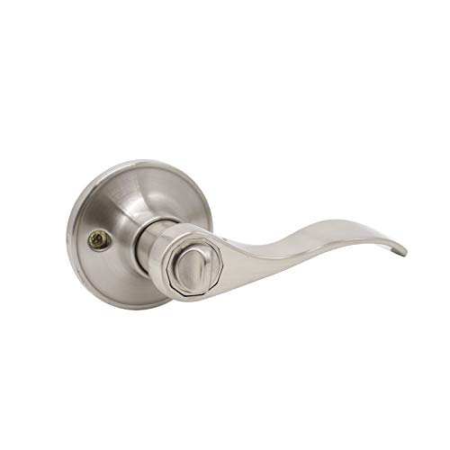 Interior Doors Wave Style Privacy Door Levers with Conteporary Satin Nickel Finish, Reversible for Right or Left Handed Doors, Keyless Drop Door Lockset for Bedroom Bathroom-3Pack