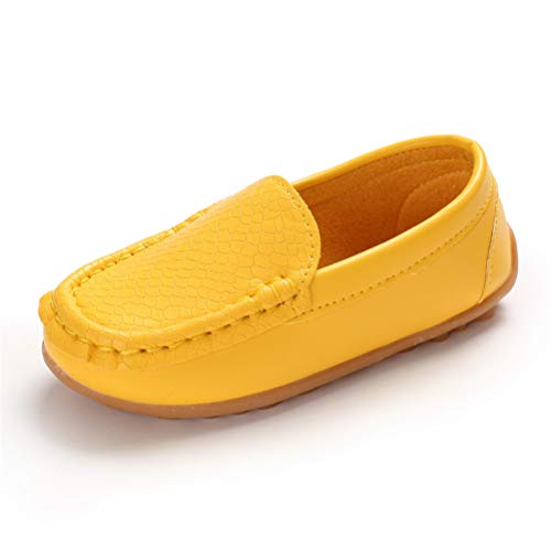 E-FAK Toddler Boys Girls Soft Synthetic Leather Loafers Slip On Boat Dress Shoes Flat (Toddler/Little Kid/Big Kid)(5 M US Toddler,Yellow)