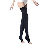 PPXRORO Thigh High Compression Socks, Firm Support 20-30 mmHg Gradient Compression Stockings with Silicone Band. Treatment for Running, Edema, Varicose Veins, Pregnancy, Nursing.(Black-Open,M)