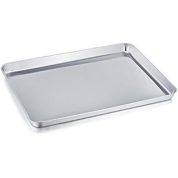 TeamFar Baking Sheet, Stainless Steel Baking Pan Cookie Sheet, Healthy & Non Toxic, Rust Free & Less Stick, Easy Clean & Dishwasher Safe