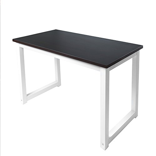 Simple Desk Table - Wood Computer Desk with Metal Legs for Home or Office (Dark Brown)