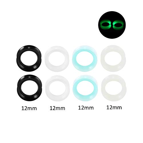 Xpircn 4 Pairs Thin Silicone Flexible Tunnels Double Flared Ear Stretching Plug Gauges Piercing Jewelry (12mm)