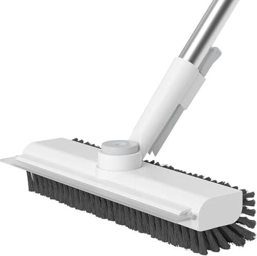 AIR U+ Scrubber with Handle - Tile Cleaner with Squeegee Floor 3 in 1, Telescopic Handle Floor Brush for Cleaning Shower, Bathroom, Patio, Pool, Garage, Kitchen, Wall and Deck