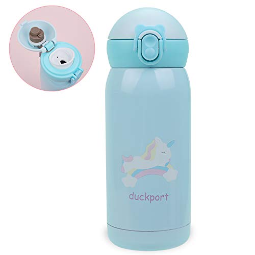 Kids Water Bottle Thermoses Unicorn, Unicorn Water Bottle for Kids, Vacuum Insulated Water Flask, Thicken Stainless Steel BPA Free Leak Proof Thermoses Bottle for Boys, 12 O, Cyan