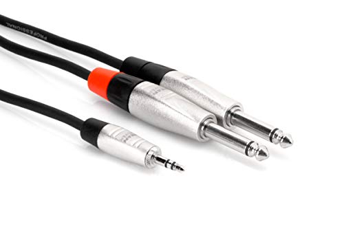 Hosa HMP-006Y REAN 3.5 mm TRS to Dual 1/4 inch TS Pro Stereo Breakout Cable, 6 Feet Cable Length, 24 AWG Oxygen-Free Copper (OFC) Conductors for Enhanced Signal Clarity