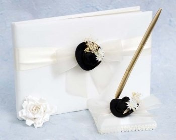 Cowboy Hat Western Wedding Guestbook and Pen Set: Set Color: Ivory/ Gold Pen