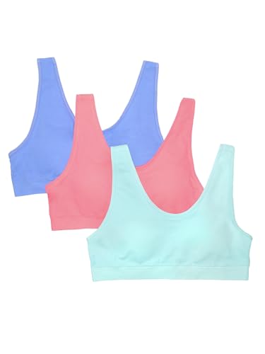 Fruit of the Loom Girls’ Seamless Stretch Sports Bra, Cornflower Blue/Peach Sorbet/Aruba Blue