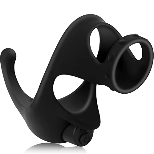 Vibrating Dual Penis Ring with Taint Teaser, Stretchy Cock Ring Vibrator Stimulate Anus Scrotum Silicone Dildo Vibrator for Longer Harder Stronger G Spot Stimulator Adult Sex Toys for Male and Couples