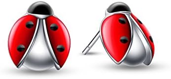 Amofa Lucky Ladybug Stud 925 Sterling Silver Earrings Ladybird Jewelry