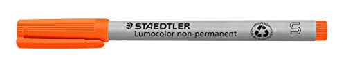 STAEDTLER Universalstift Lumocolor non-permanent, orange, feucht abwischbar, für fast alle Oberflächen, Linienbreite ca. 0,4 mm, 10 orange Folienstifte im Kartonetui, 311-4