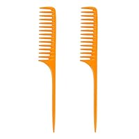 Louise Maelys 2pcs Wide Tooth Rat Tail Comb for Curly Hair Styling Detangle Hair Combs Yellow