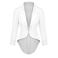 Atokker Womens Office High Low Blazer Jacket (White, X-Large)