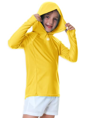 Boys Swim Hoodie Shirt Kids Girls Uv Protective Rashguard Top UPF 50+ Summer Beach SPF Shirt Yellow 11-12 Years at Amazon