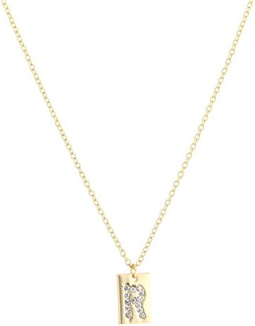 Monogram Crystal Necklace With Rectangle (Letter R)