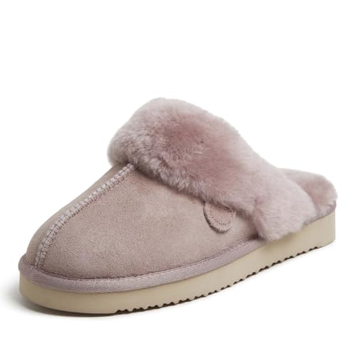Dearfoams Women's Fireside Sydney Shearling Fur Indoor/Outdoor Scuff Slipper with Wide Widths, Dusty Pink, 8.5 Image
