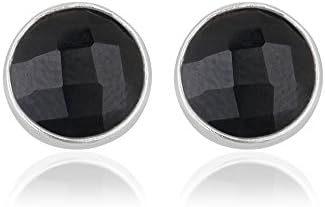 Black Stud Earrings, 925 Sterling Silver Round Stud Earrings, Gemstone jewelry