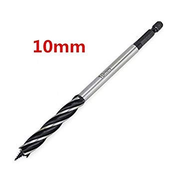 Generic Drill Chuck 10mm Woodworking Auger Drill Bit Four Slot Blade Hex Shank Bore Hole Twist