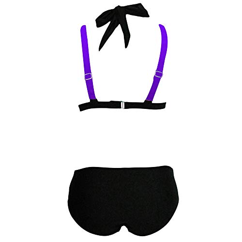 HJuyYuah Women's Two Pieces Crochet Lace High Waist V Neck Bikini Set Swimsuit Purple