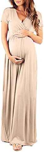 Women's Maternity Dress Pregnancy Short Sleeve V Neck Breastfeeding Dress with Delicate Ruched Details Wrap Waist Maxi Dress A-Line Nursing Dresses Cocktail Elegant Evening Prom Gown