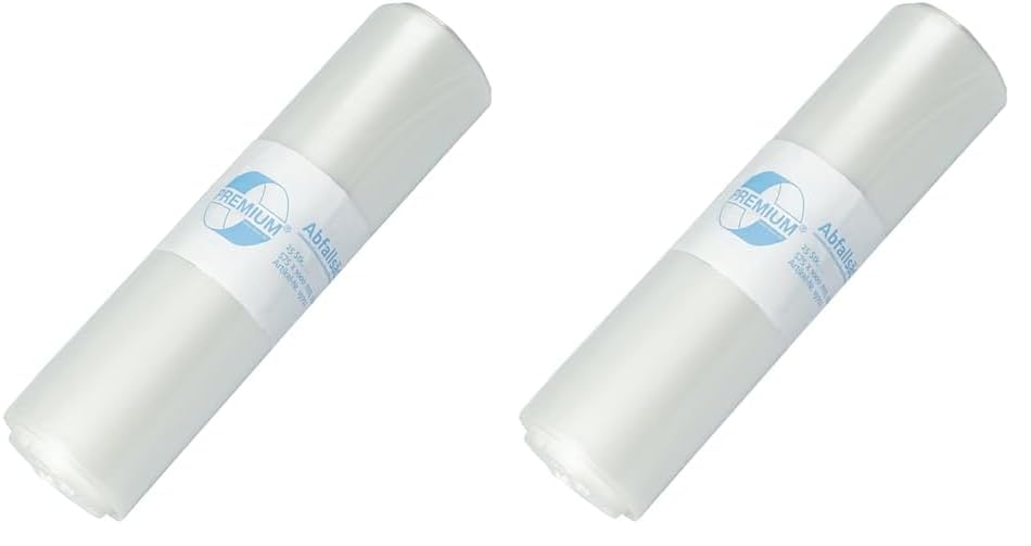 Deiss Premium Bin Liners, White or Transparent, 70 Litres or 120 Litres, Type 60, Transparent, 1 (Pack of 2)