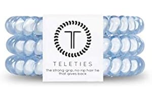TELETIES Spiral Hair Coils - Ponytail Holder Hair Ties for Women - Phone Cord Hair Ties - Strong Grip, No Rip, Water Resistant, No Crease Hair Tie Coils - 3 pack (Small, Washed Denim)
