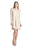 82 Days Women'S Rayon Span Basic Round Neck Long Sleeves Dress - Solid