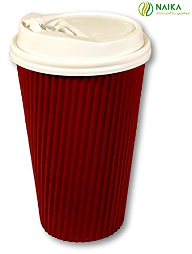 image for Naika Eco-friendly | Red Ripple Coffee Cups with Lids | Disposable Ins
